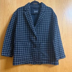 Madewell Navy Windowpane Wool-Blend Blazer